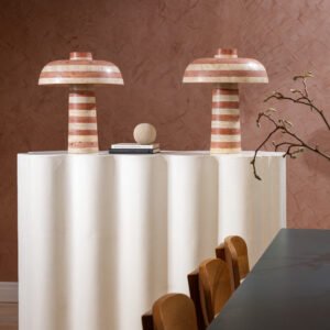 DOME RED STRIPED TABLE LAMP